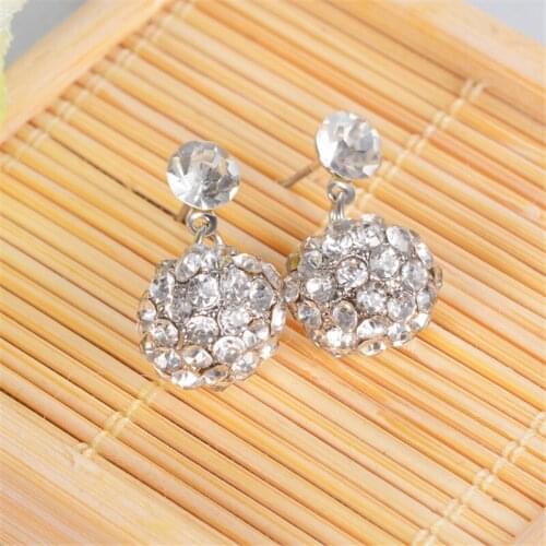Top Statement Stud Earrings Geometric Earrings For Women Crystal Luxury Wedding Silver Color Rhinestone Ball Earring Jewelry