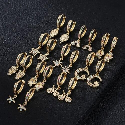 New Fashion Rainbow Star Moon Earrings Top Quality CZ Crystal Charm Hoop Earrings For Women Girls Korea Jewelry 2020
