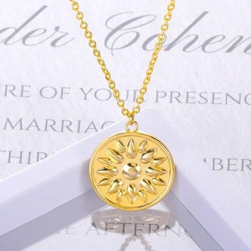 Simple Sunrise Coin Chain Choker Necklace For Women Gold Silver Color Fashion Sun Flower Chunky Chain Necklaces Jewelry Gift