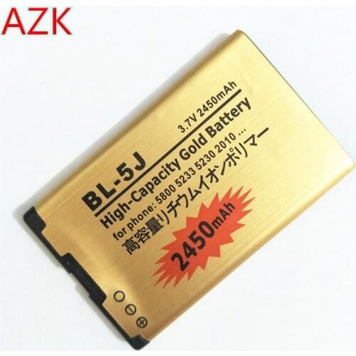 2PCS/LOT Gold 2450mAh BL-5J BL 5J for Nokia 5230 5233 5800 3020 5232 Lumia 520 525 530 5900 Xpress Music C3 N900 X6 BL5J battery