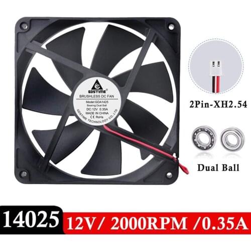 20 PCS lot Gdstime 14025B 140mm x 25mm DC 12V 2Pin 14cm Dual Ball Industrial Radiator PC Case Cooler Cooling Fan High-airflow
