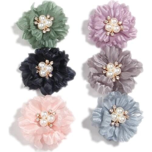 200Pcs 5cm 2" Fabric Flowers for Baby Girls Hair Accessories Head Silk Hair Flower Bouquet With Pearl For Headbands