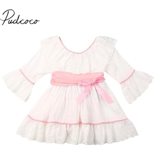 2019 Baby Spring Autumn Clothing Princess Kid Baby Girl Ruffle Dress Bowkont Pageant Party Tulle Dress Sash Solid Clothes 1-6T