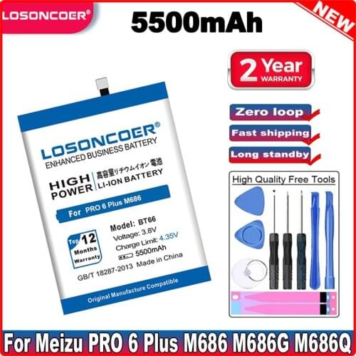 LOSONCOER 5500mAh BT66 Battery For Meizu PRO 6 Plus PRO6 M686 M686G M686Q High Quality Battery ~In Stock +Tools
