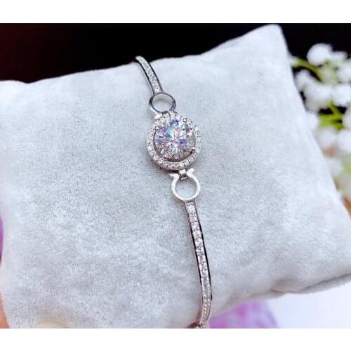 D Color Diamond Bracelet Rhodium Plated 925 Silver Round 1-2 ct Diamond Test Passed White Moissanite Bracelet Chain Women Gift