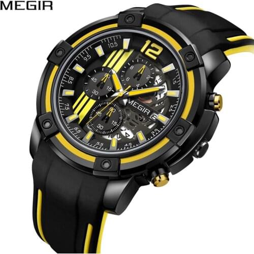MEGIR Fashion Chronograph Sport Watch Men Watch Top Brand Luxury Big Dial Waterproof Military Mens Watch Relogio Masculino