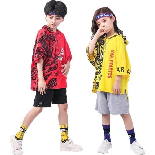 Kids Unisex Hooded Sweatshirt Or Shorts Clothes Children Girls Loose Streetwear Hip Hop Dance Costume Boys Sports Casual Wear