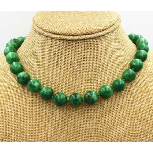 Long 18" 10mm GREEN JADE JADEITE Gemstone NECKLACE
