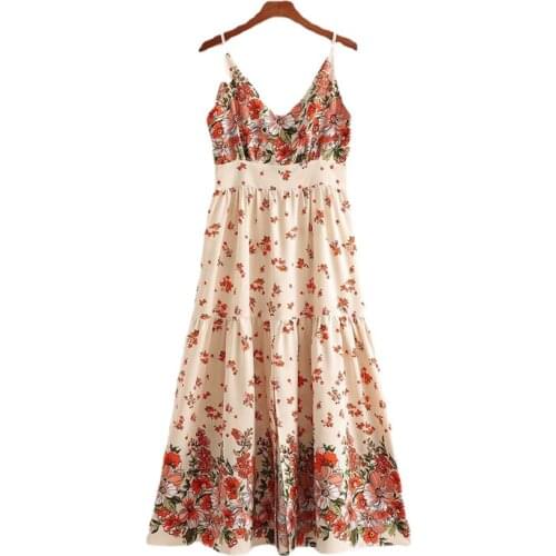 DOUJILI 2021 Fashion Women Dress Popular Style Sleeveless Backless Ladies Dress Flower Printing Elegant Midi Dress For Lady