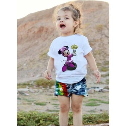 New Disney Cartoon Playful Avatar Girls Clothes Minnie Mouse Cute O-Neck Casual Toddler Top Tees Kawaii Childrens T-shirts