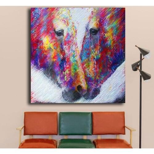 Oil Painting Pop Art Two Horses Art Head Wall Decor Painted Wall Art Canvas Printed Living Room Painting Wall Art Pictures