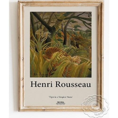 Henri Rousseau Exhibition Museum Poster, Tiger In A Tropical Storn Canvas Painting, Gallery Primitivism Wall Hanging Art Prints