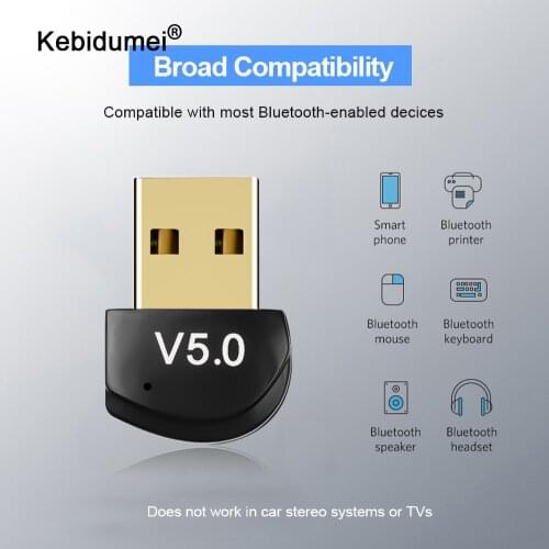 Kebidumei USB Bluetooth 5.0 Dongle Adapter Bluetooth Music Audio Receiver Transmitter for PC Computer Speaker Wireless Mouse