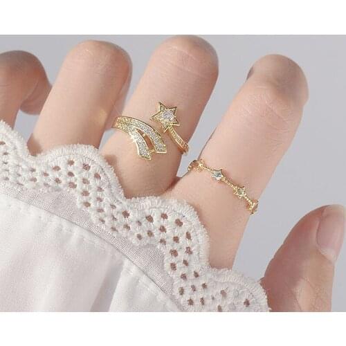 Cute Open Design Meteor Star Ring for Women Adjustable Shining CZ 14K Real Gold Rings Bague Romantic Anillos Bijoux Accessories