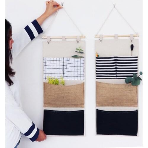Home Space-saving Wall Hanging Organizer Storage Bag Wall Mounted Geometric Printed Organizer Sundries Toy Holder Pouch