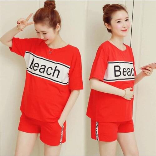 2 pcs Outwear Shorts set Womens T-shirts Maternity clothes Summer Tops Pregnancy Tee Shorts pregnant maternity shorts outfits