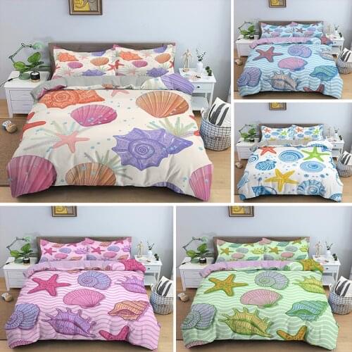 Starfish Pattern Duvet Cover Sets Scallop Bedding Set with Pillowcase Set Single/Twin/Queen/King Size For Kids Bedclothes