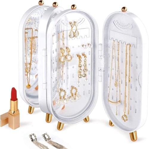 Small Foldable Earring Holder Stand Organizer Box Earring Display Earring Storage with Mirror 153 Holes & 21 Grooves Gifts
