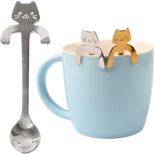 3 Colors Cute Cat Coffee&Tea Spoon Mini Long Handle Creative Spoon Drinking Tools Kitchen Gadget Stainless Steel Tableware Spoon