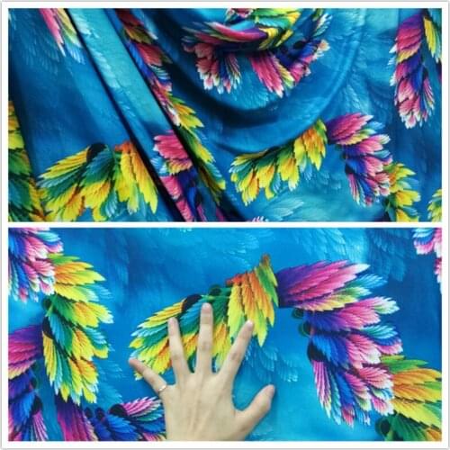 Sky Blue Bottom Feather Phoenix Milk Silk Cloth Fabric DIY Materials For Sewing Dance Dress 1Meter