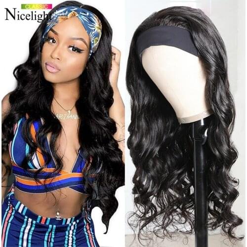 Nicelight Peruvian Body Wave Headband Wig Human Hair 12"-26" Headband Scarf Wig For Women No Gel Human Hair Wig with Headband