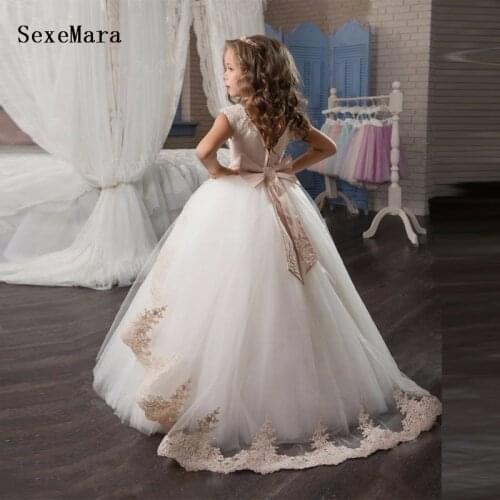 New Customized Flower Girl Dresses with Sash Lace Appliques Ball Gown First Communion Dresses for Girls High Quality Size 2-14Y