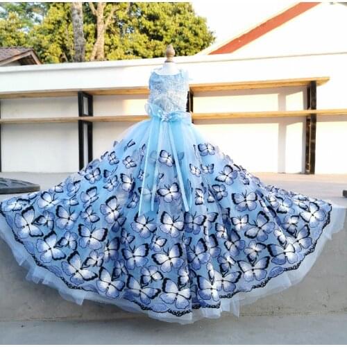Pet Dog Dress Puppy Clothes Lace Bow Knot Luxury Trailing Princess Wedding Dress Blue Embroidery For Small Dogs Chihuahua Poodle