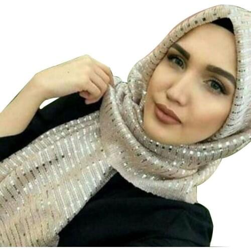 Fashion Brand Glitter Muslim Scarf Hijabs Metallic Wedding Veil Women Islamic Modest Headwear Sequins Lurex Headband 180x70cm