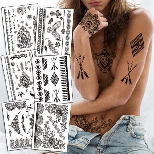 Sex tattoo for woman unique flower tattoos lotus mandala triangle temporary tattoo henna lace jewelry bracelet stickers indian