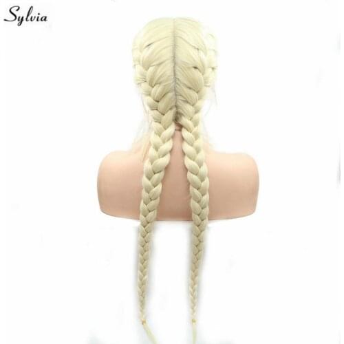 Sylvia Blonde/Purple/613 Braided Wigs With Baby Hair High Temperature Fiber Synthetic Lace Front Wigs for Ladies 2x Twist Braids
