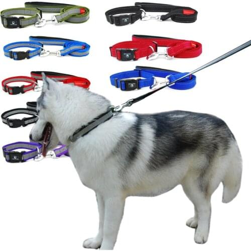 Dog Adjustable Collar Leash Reflective Nylon Collar Lead for Large Dogs Running Walk Outdoor Night Sports