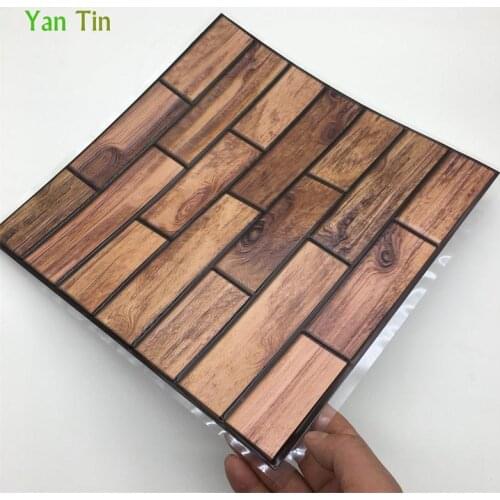 3D Wood Grain Emboss Retro Pattern Tiles 30*30cm Wall Sticker Kitchen Toilet Bedroom Tiles Wall Decals Detachable PVC Art Mural