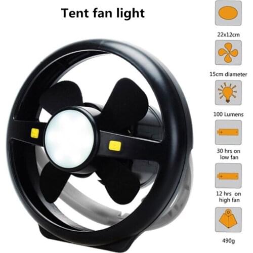 Outdoor Camping Fan Light USB Rechargeable 3600mAh Desk Tent Fan LED Tent Lamp with Hanging Hook