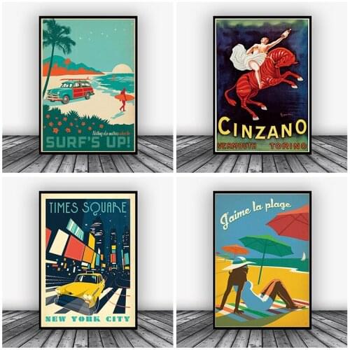 Vintage Travel Posters and Prints New York City Beach Scenery Wall Pictures Wall Art Decor Bedroom Living Room Canvas Painting