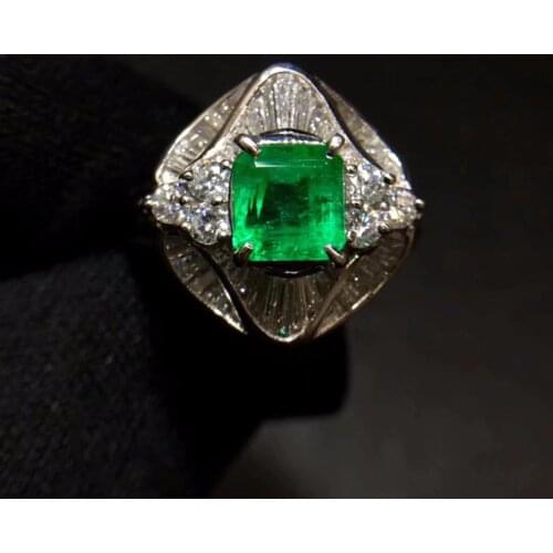 Fine Jewelry Real Pure Pt900 Gold Colombia Origin Emerald 1.099ct Gemstone Diamonds Jewellery Females Rings for women Fine Ring