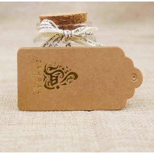 Custom logo kraft paper luggage label tag gold foil print 8*4cm scallop tag for garment/products display tag 1000pcs