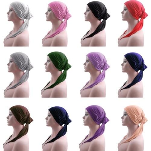 Women Muslim Hat Turban Cancer Chemo Cap Indian Beanie Head Wrap Scarf Cover Hair Loss Headwear Bonnet Headscarf Islam Inner Cap
