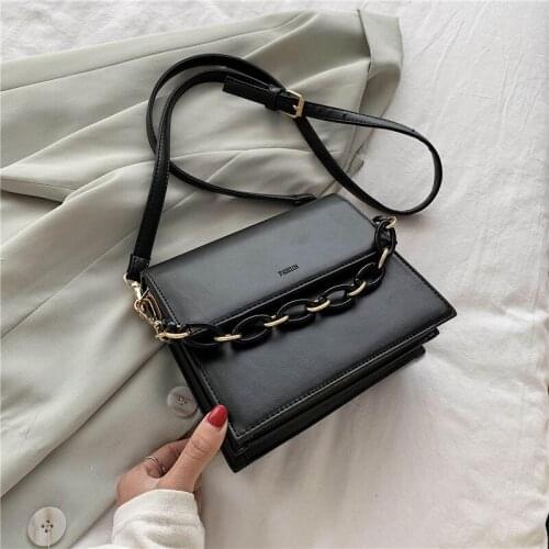Women Shoulder Bag Fashion Casual Solid Color Chains Design Messenger Bag Small Square Crossbody Bags for Women Ladies Hand Bags