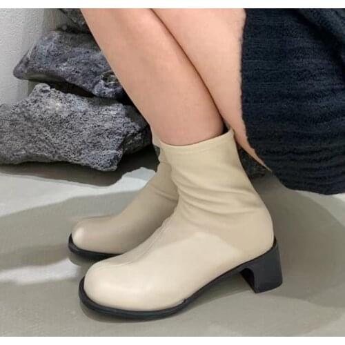 Womens Ankle Boots Square Toe Solid Zip With Plush Female Boots Concise Comfortable Keep Warm Ladies Casual Footwear Fashion