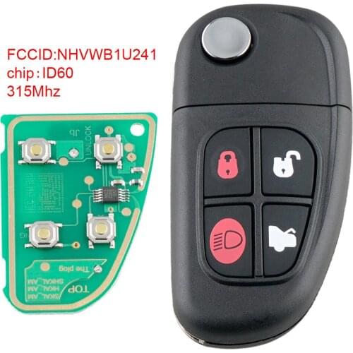 1pcs 315Mhz 4 Buttons Black Replacement Flip Car Remote Key Fob with ID6O Chip NHVWB1U241 Fit for Jaguar S type / X type / XJ8