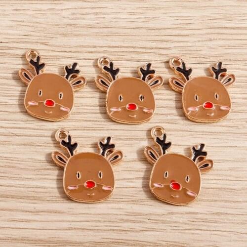10pcs 19*19mm Cartoon Enamel Deer Antlers Charms for Jewelry Making DIY Earrings Pendants Necklaces Keychain Christmas Crafts