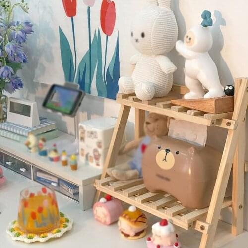 2 Layer Wooden Desktop Sundries Stationery Organizer Bamboo Bookcase Furniture Home Decor Display Shelf Spice Rack Holder