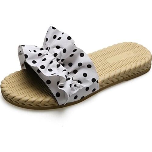 2020 Small Dots Summer Slippers Shoes Women Slip on Flat Flip Flops Outdoor Slides Light Beach Sandals