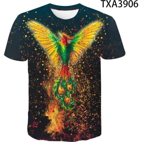 2021 New Summer Cool Men Women Children T Shirt 3D Blue Phoenix Bird Print Lovers T-shirt Boy Girl Kids Tops Harajuku Casual Tee