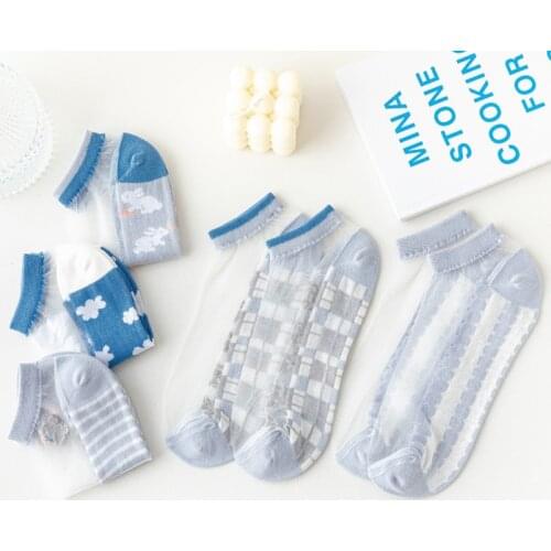 4 Pair/Lot Summer Lace Elegant Mesh Ankle Socks Silk Short Socks Women Ultra-Thin Transparent Elastic Female Socks Fashion Happy
