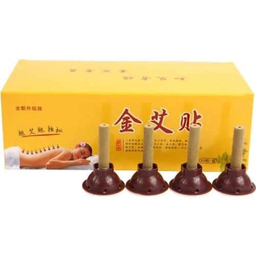 50pcs/set Moxibustion Stick Smokeless Roll Self-adhesive Moxa Chinese Medical Acupuncture Points Massage Sticker