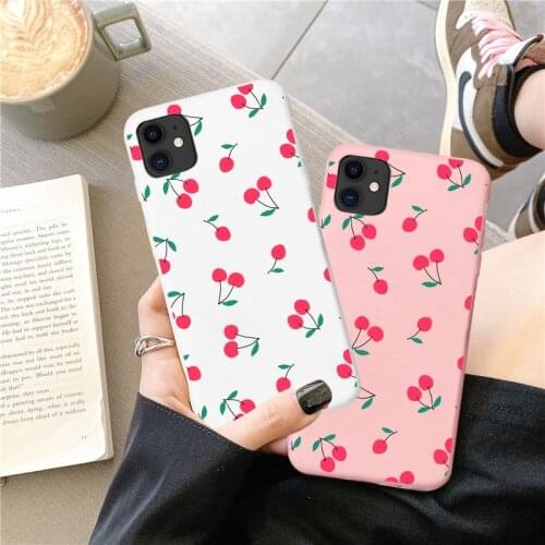 Black white Pink Cherries Cherry SE2020 Soft TPU phone case cover for iPhone X Xs 11 12 Pro Max XR 6S 7 8 plus Silicone soft