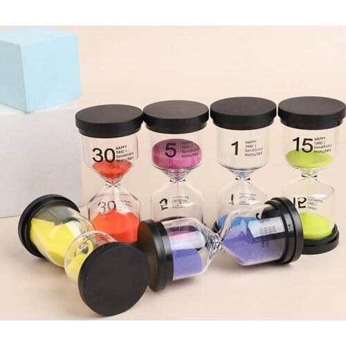 6 Pcs/Set 1/3/5/10/15/30min Sand Clock Sandglass Hourglass Timer School Kids Children Reading Hourglass Black Cover