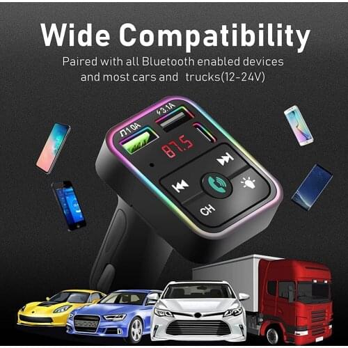Dual USB Fast Charger Car Accessories Car Kit Bluetooth 5.0 Car Wireless FM Transmitter Adapter 2USB PD Charger AUX Hands-Free