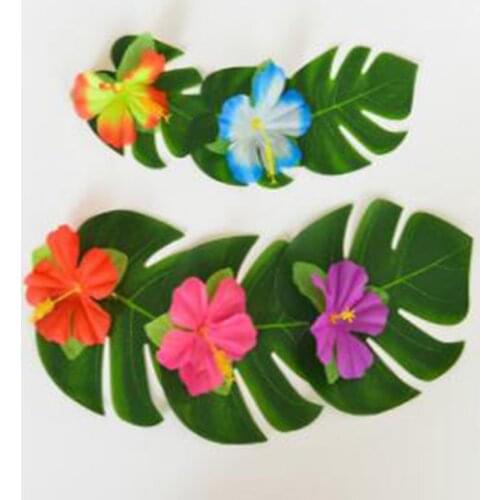 BALLE 12pcs Tropical Palm Leaves Artificial Palm Leaves Table runner for Hawaiian Jungle Beach Garden Party 13.8X11.4 inch